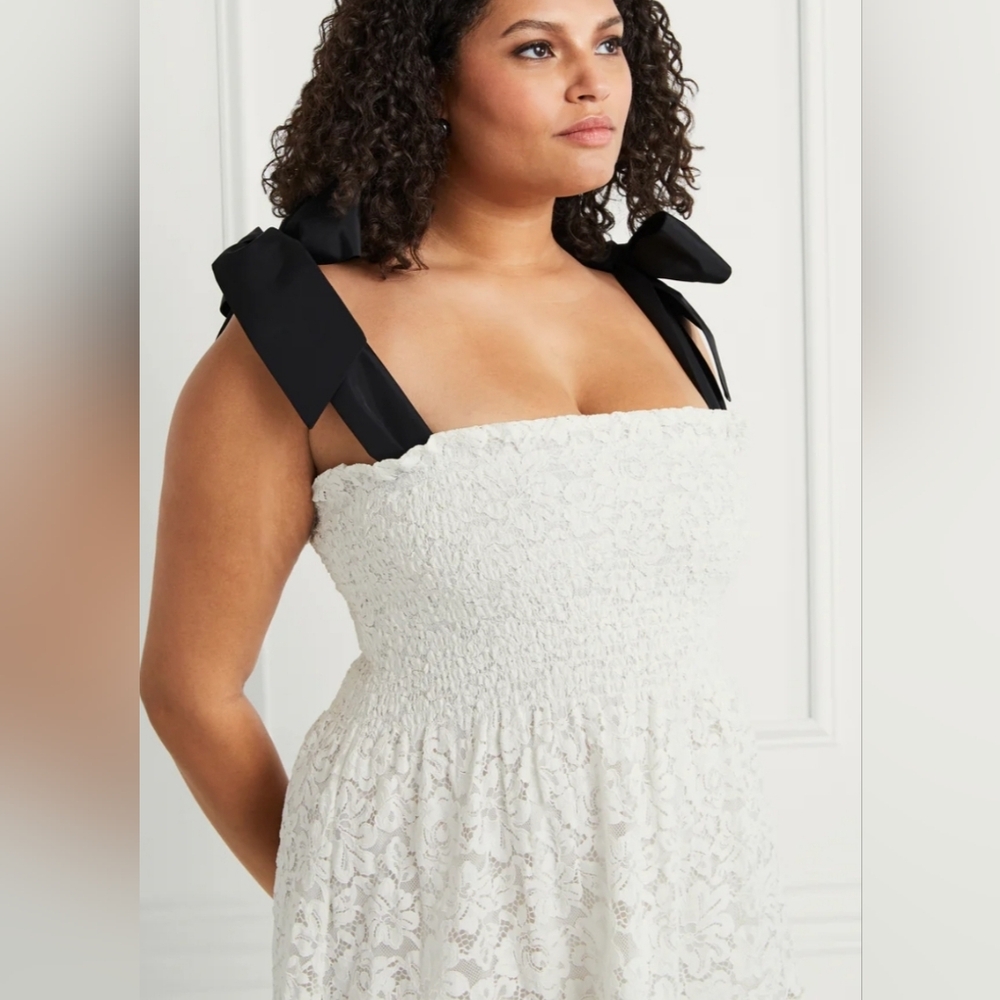 Hill House The Lace Ribbon Ellie Nap Dress White Lace with Black Ribbon Straps - Picture 5 of 9